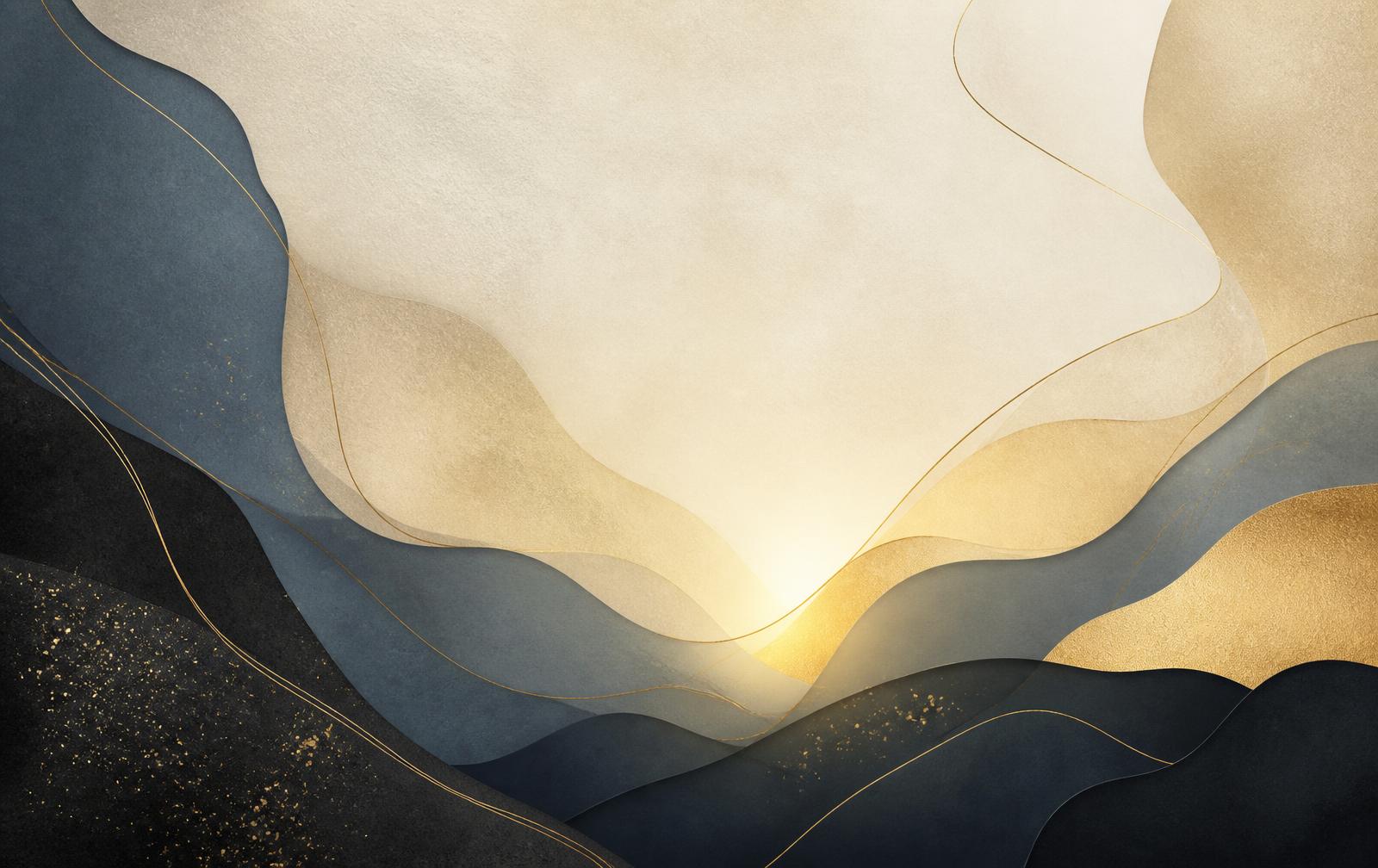 Ilustração editorial abstrata em tons de azul-ardósia, cinza e creme com brilho dourado central, representando a travessia do trauma rumo à segurança